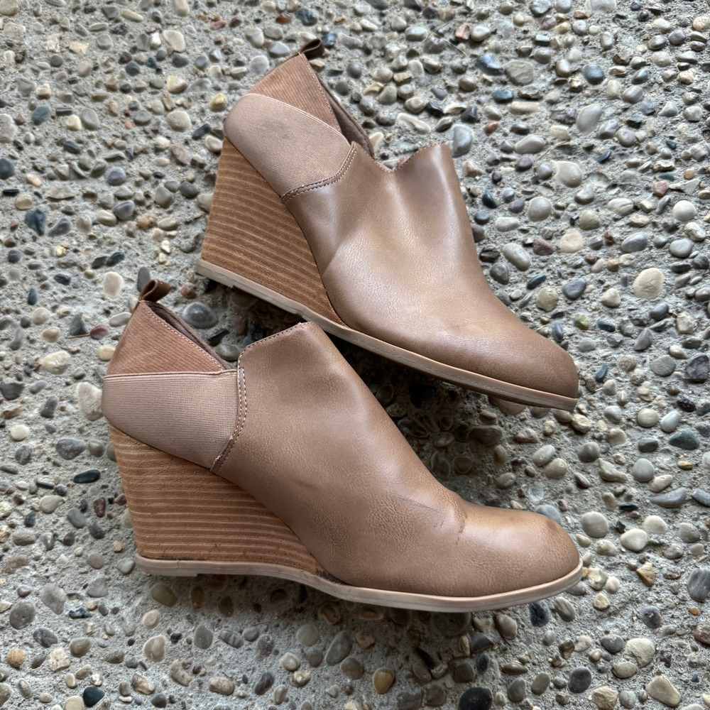 Dr Scholl's Wedge Booties Womens 11 Comfortable Ankle Boots‎ Taupe Slip On